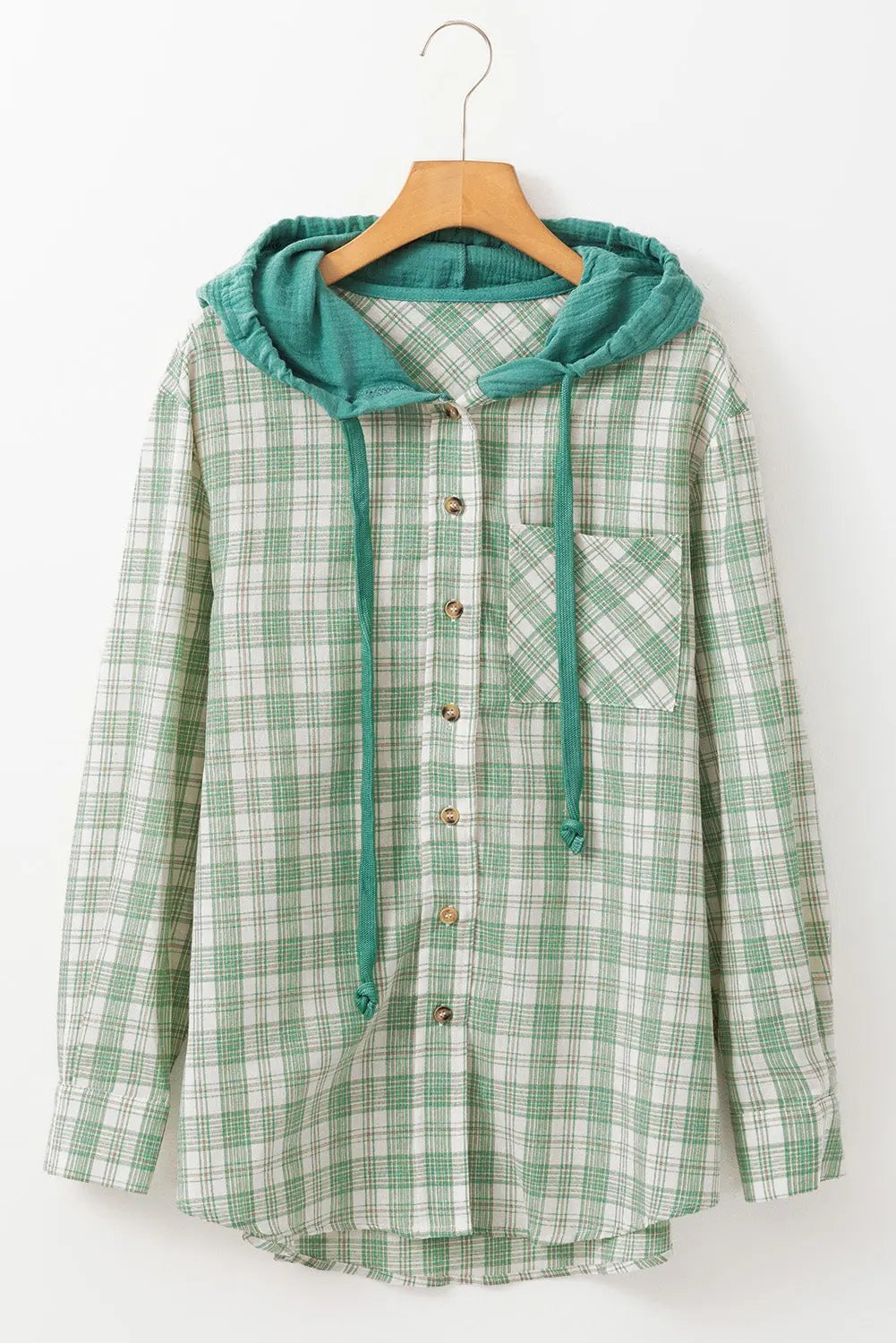 Ariella Checkered Loose Fit Buttoned Hooded Shacket - Love Salve 