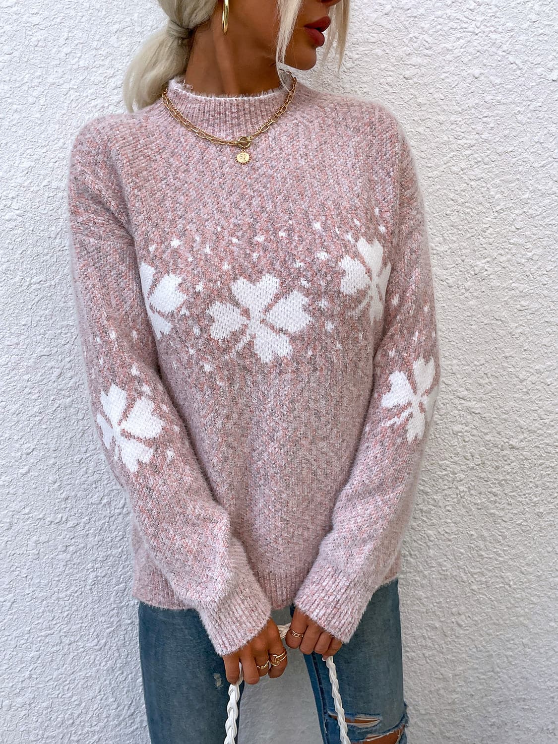 Four Leaf Clover Mock Neck Sweater.