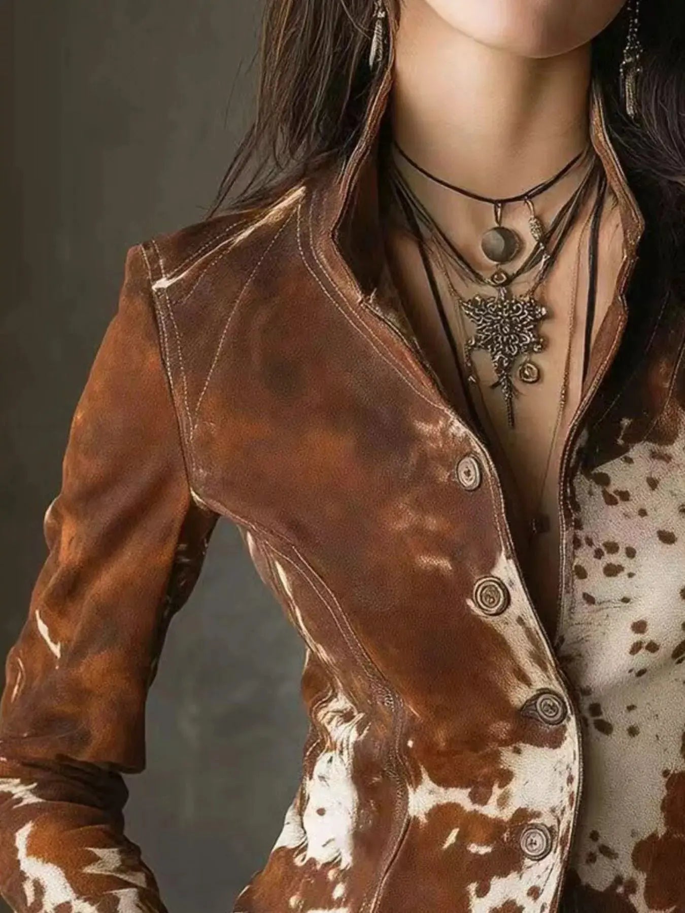 Cow Print Button Up Blazer Simply Love