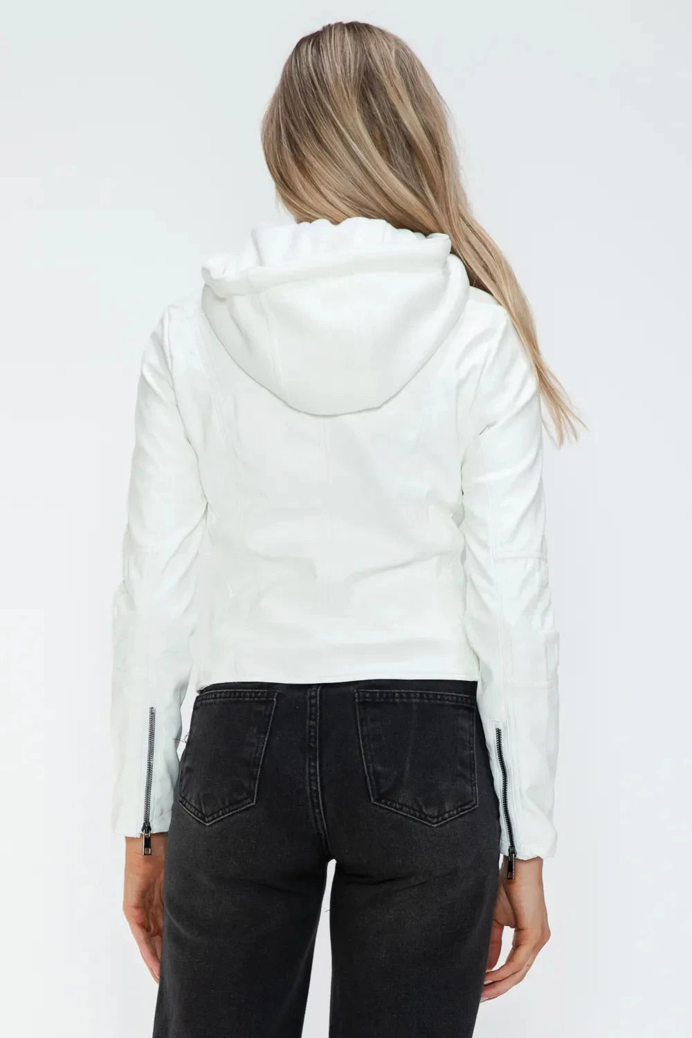 Snobbish Faux Leather Zip Up Drawstring Hooded Jacket Coco’s Tee Boutique