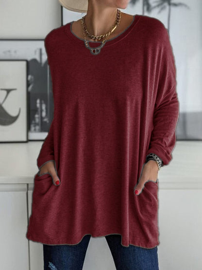 Chic and comfy round neck long sleeve tee with pockets