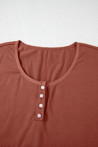 Short Sleeve U Neck Buttons Splicing Ruffle Blouse