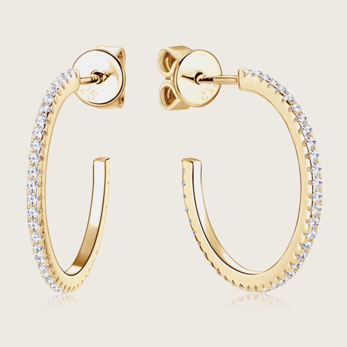 Inlaid Moissanite 925 Sterling Silver C-Hoop Earrings.