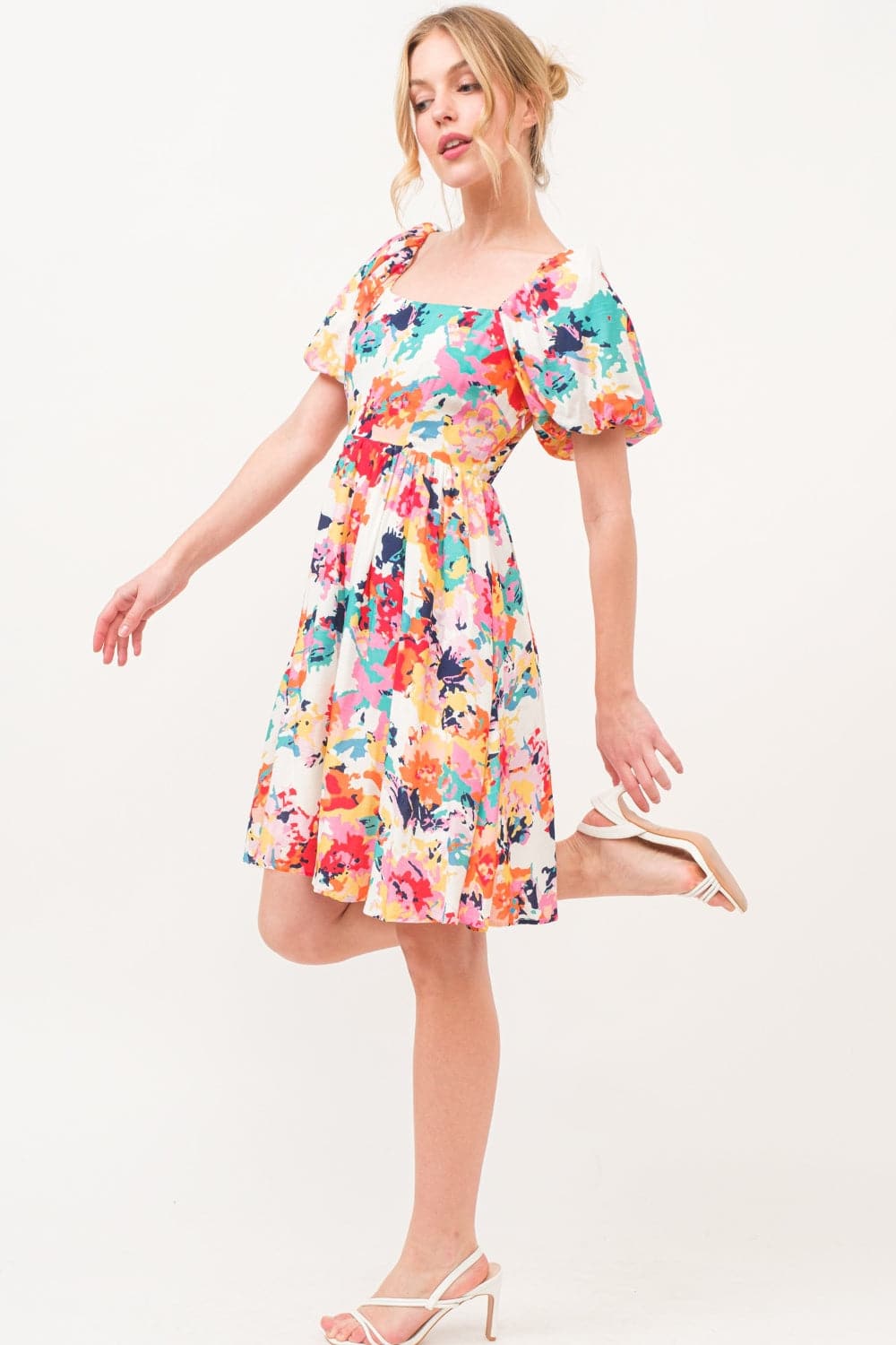 And The Why Square Neck Puff Sleeve Floral Dress.