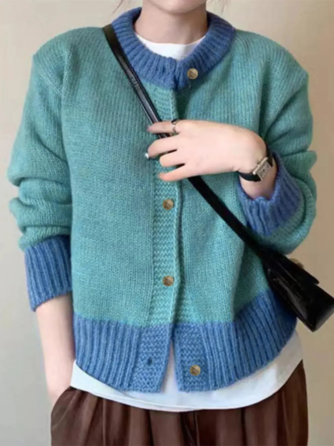 Color Block Button Up Cardigan Simply Love