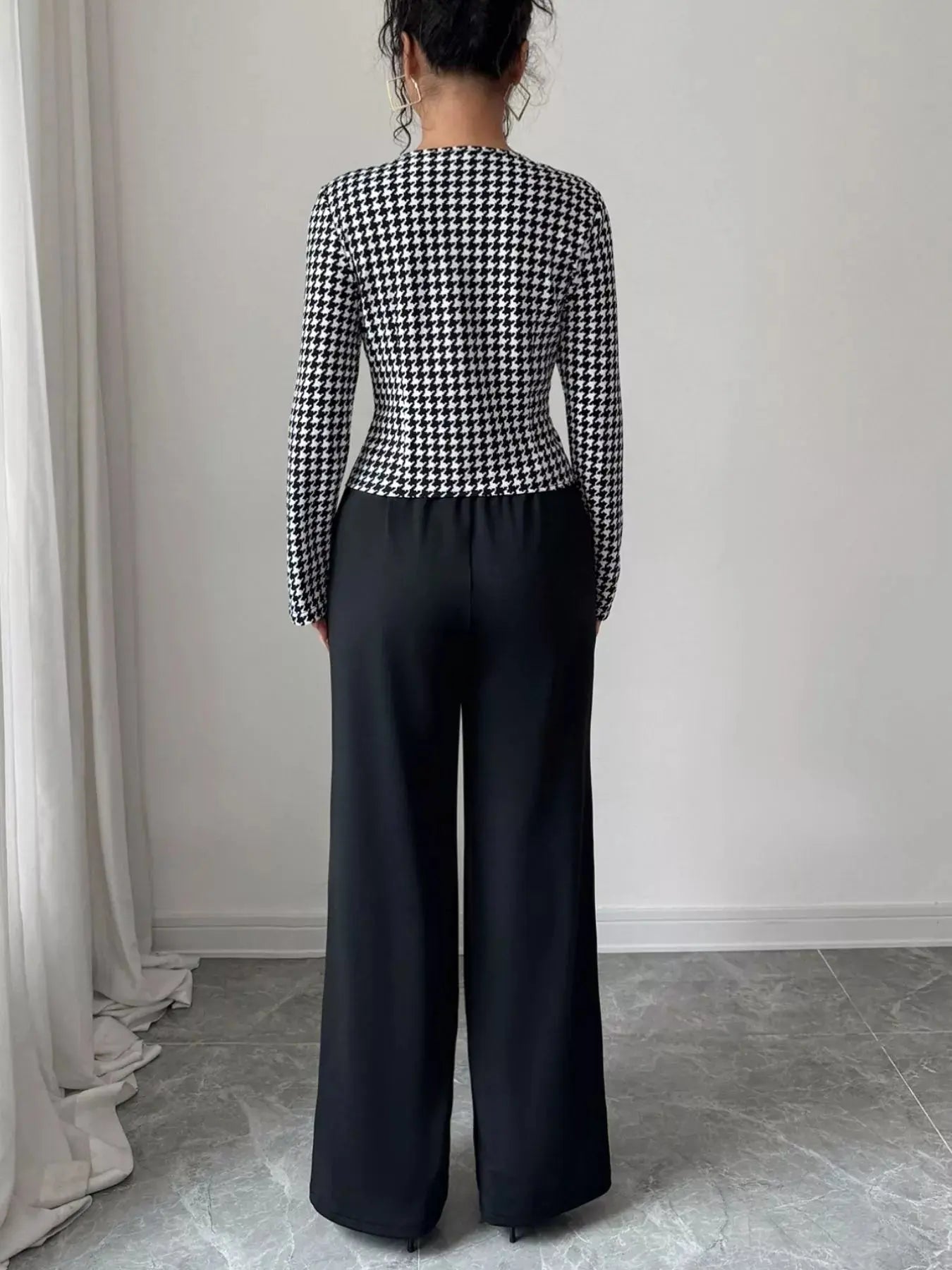 Houndstooth Blazer & Wide Leg Pants Set Simply Love