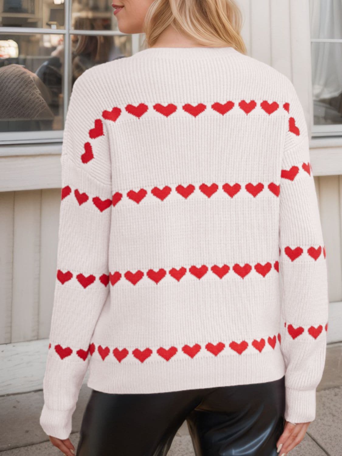 Cozy heart-patterned long sleeve sweater