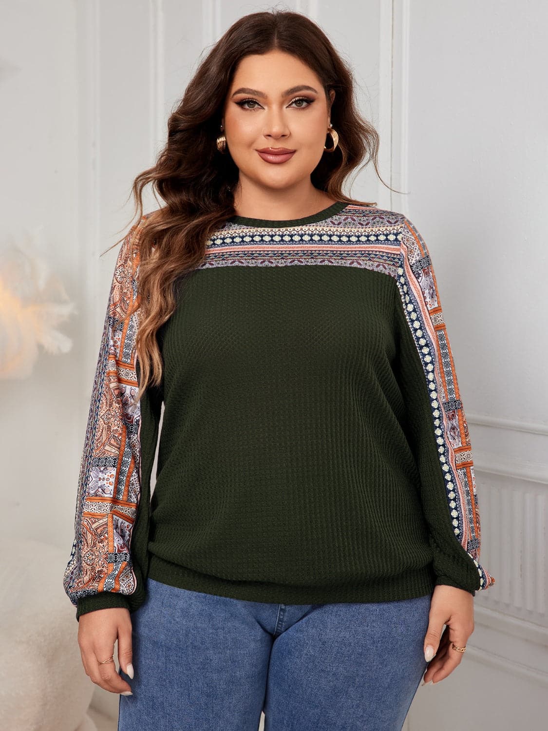 Plus Size Printed Long Sleeve Sweatshirt.