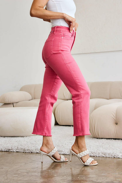 RFM Full Size Tummy Control High Waist Raw Hem Jeans.