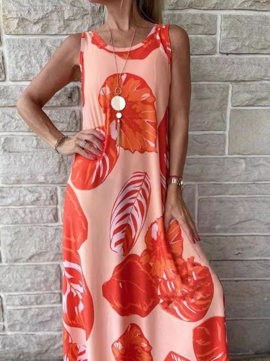 Printed Round Neck Mini Tank Dress.