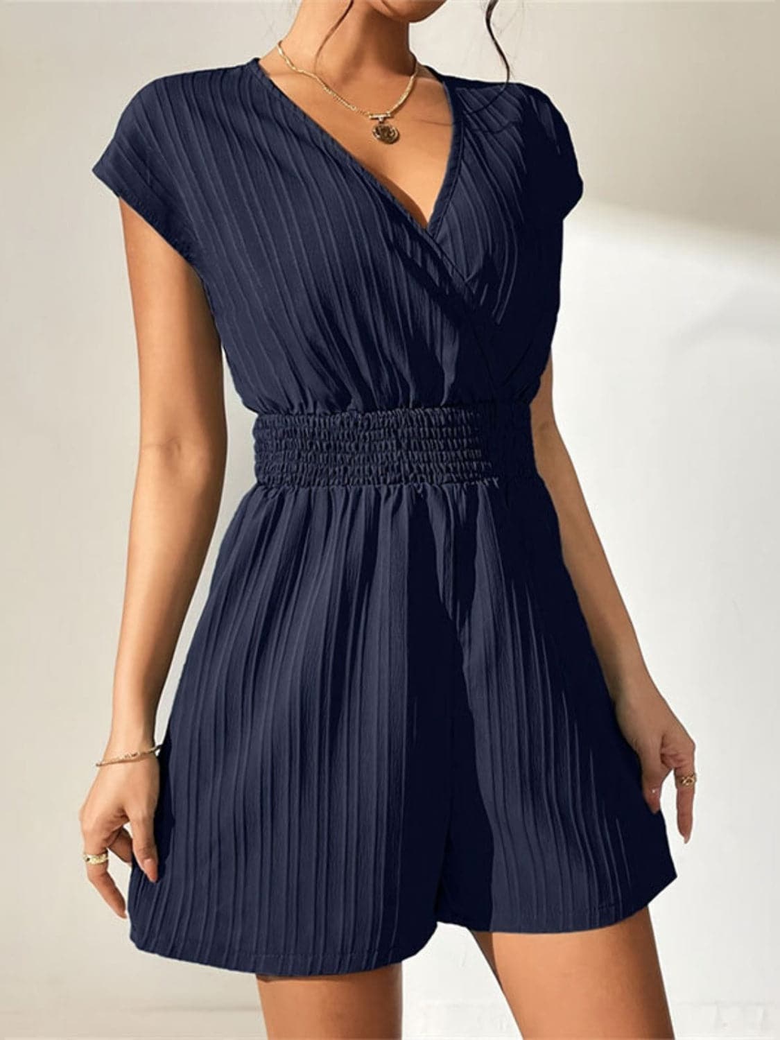 Tied Surplice Short Sleeve Romper.