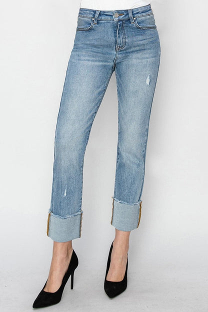 Risen high rise cuffed slim straight jeans for timeless style and comfort