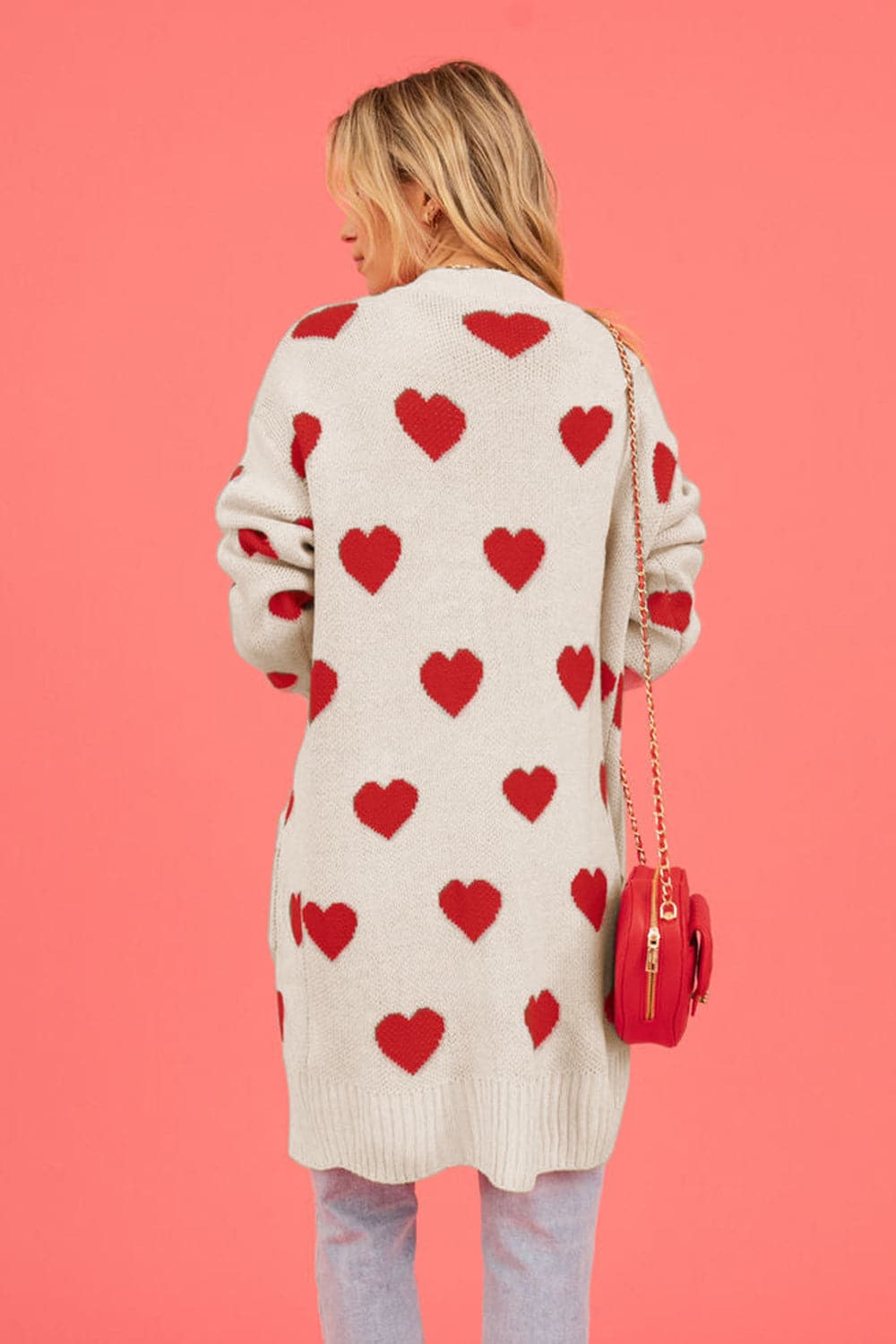 Heart Graphic Open Front Cardigan with Pockets.