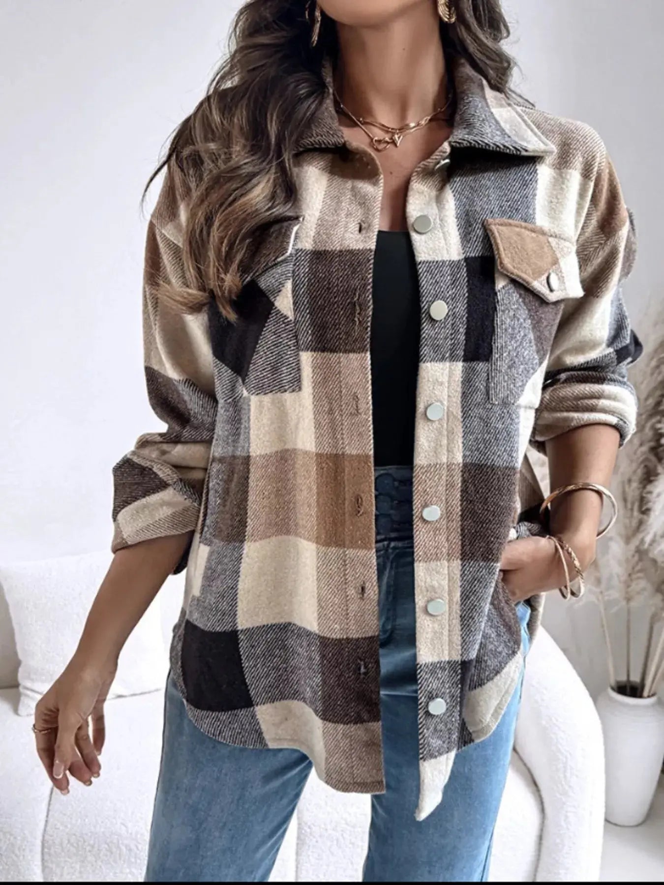 Plaid Button-Up Long Sleeve Shirt Simply Love