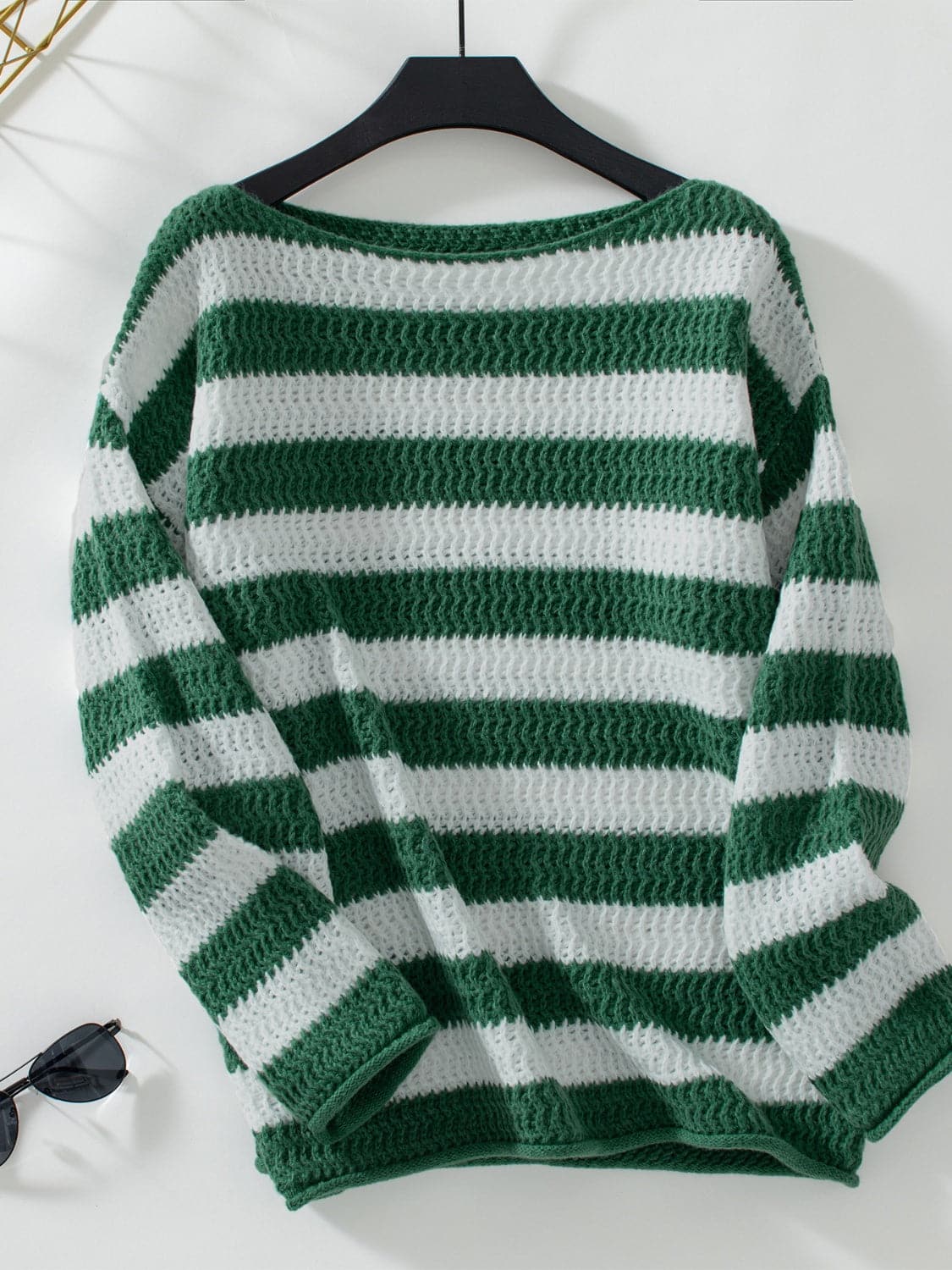 Chic striped long sleeve sweater with dropped shoulders