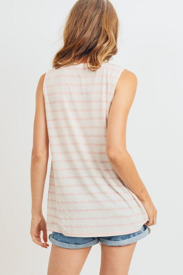 Cotton Bleu by Nu Label Sleeveless Front Tie Striped Top.