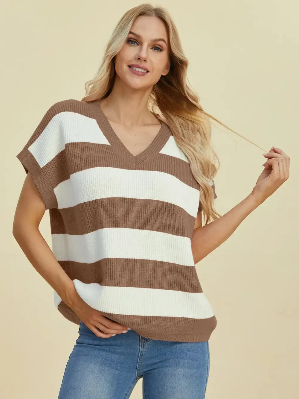 Double Take: Striped V-Neck Sweater - Love Salve
