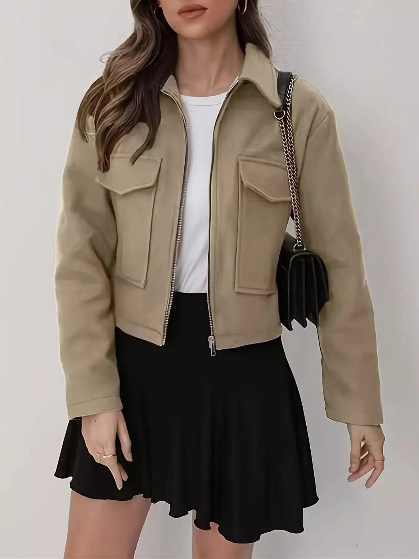 Cropped Zip-Up Pocketed Jacket Simply Love