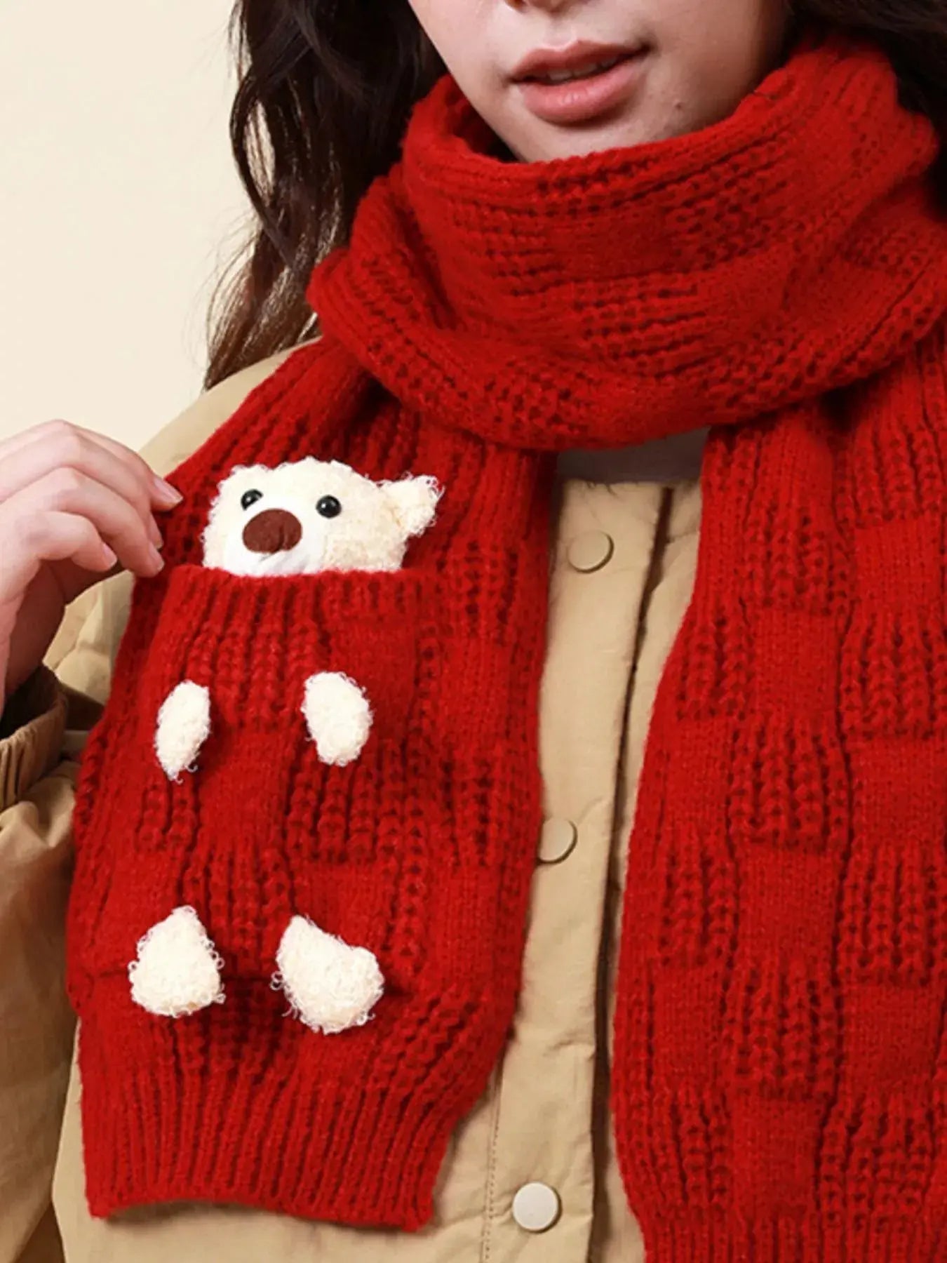 Christmas Cute Bear Pocket Knitted Scarf Simply Love