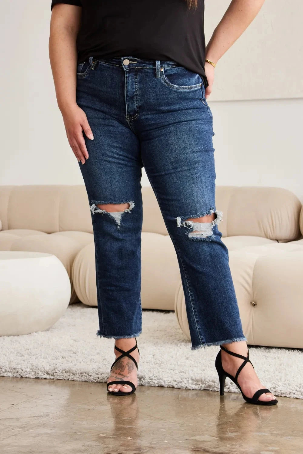 RFM Crop Dylan Full Size Tummy Control Distressed High Waist Raw Hem Jeans Coco’s Tee Boutique