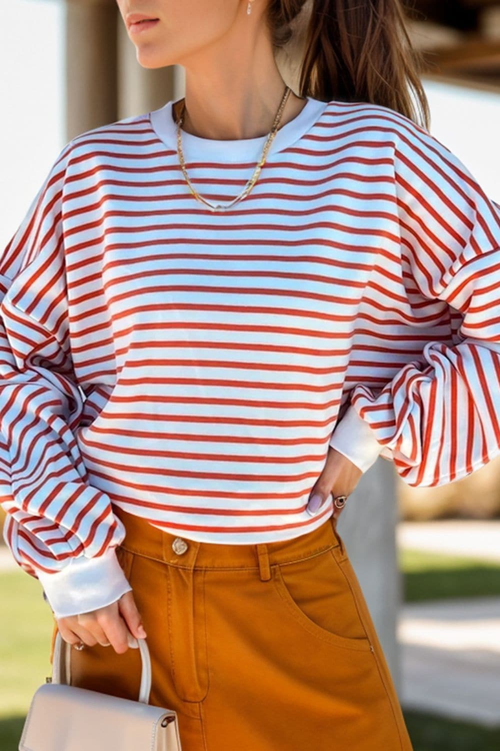 Striped Dropped Shoulder Long Sleeve Sweatshirt.