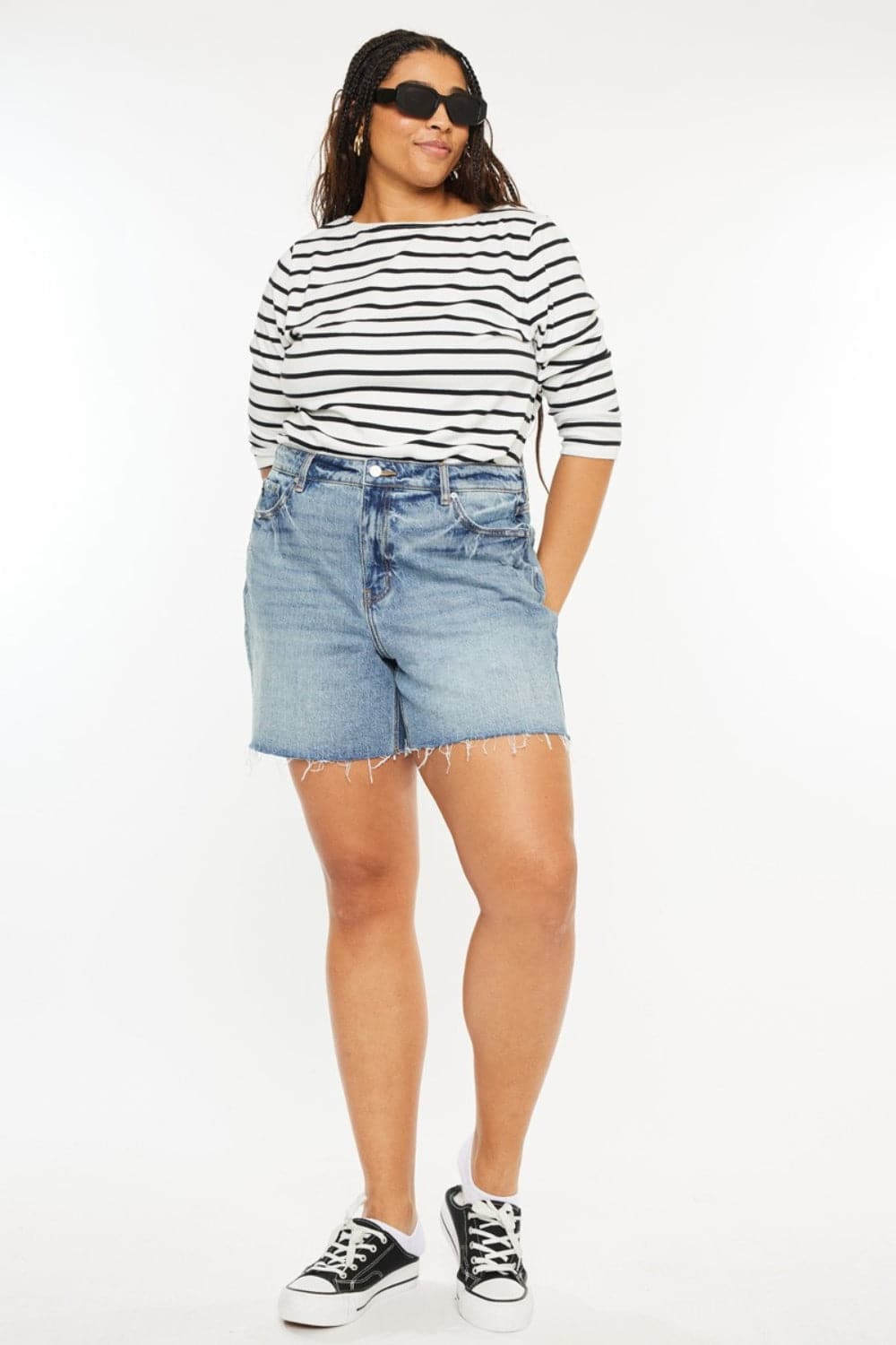 Kancan Full Size Raw Hem High Waist Denim Shorts.