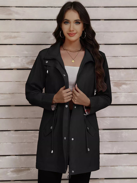 Drawstring Snap-Down Trench Coat Simply Love