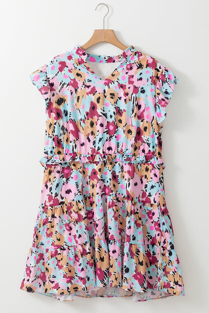 Flirty floral ruffle cap sleeve plus size mini dress