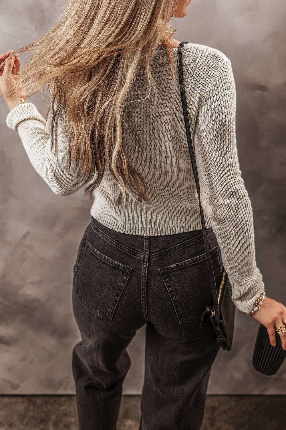 V-Neck Long Sleeve Cropped Cardigan.