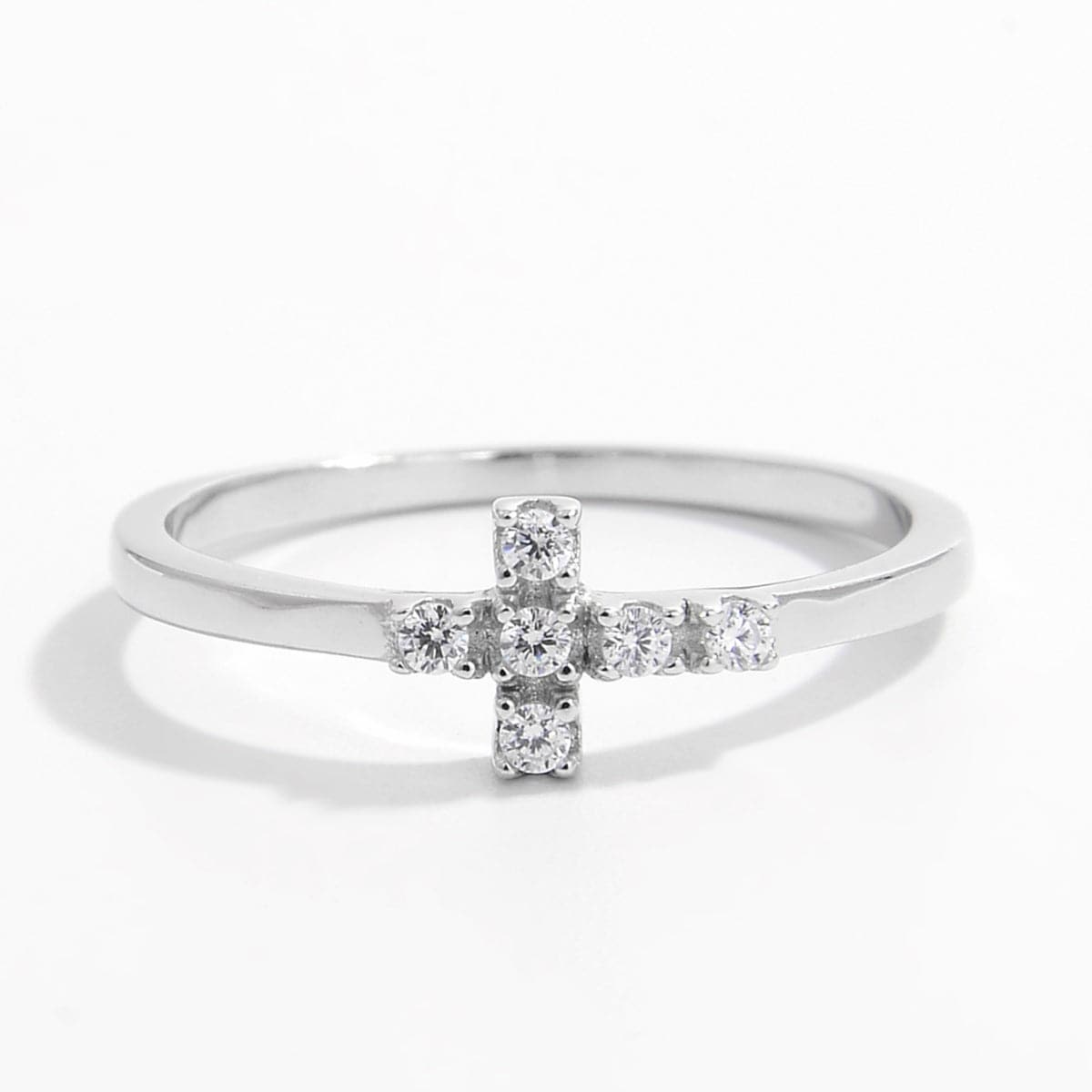 Elegant 925 Sterling Silver Cross Ring with Zircon Accents