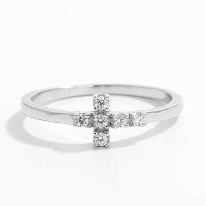 Elegant 925 Sterling Silver Cross Ring with Zircon Accents