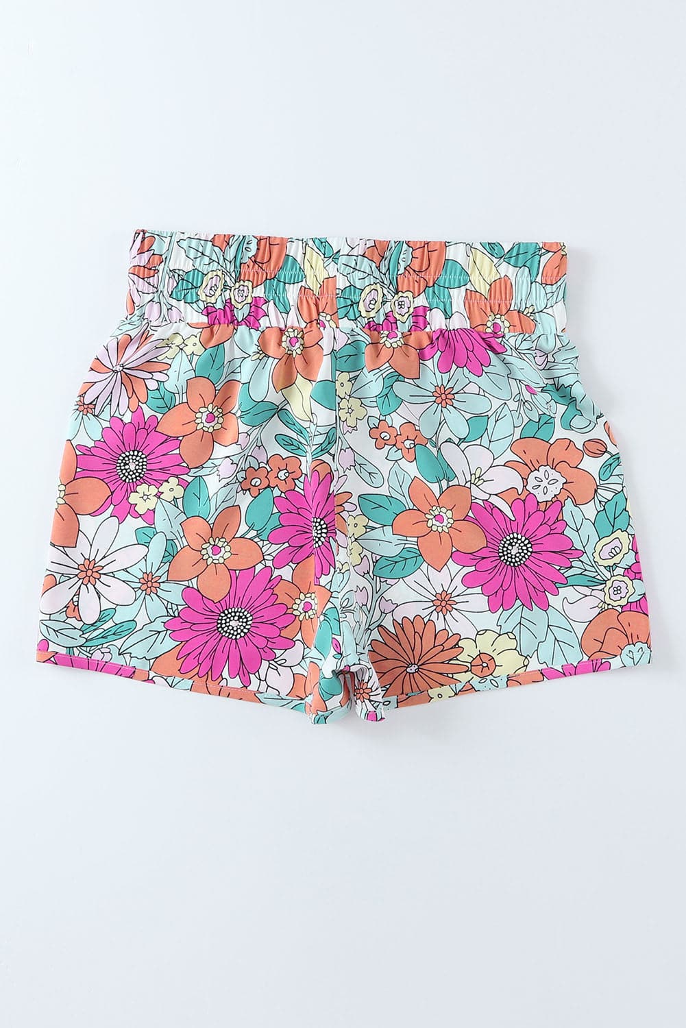 Floral Elastic Waist Shorts.