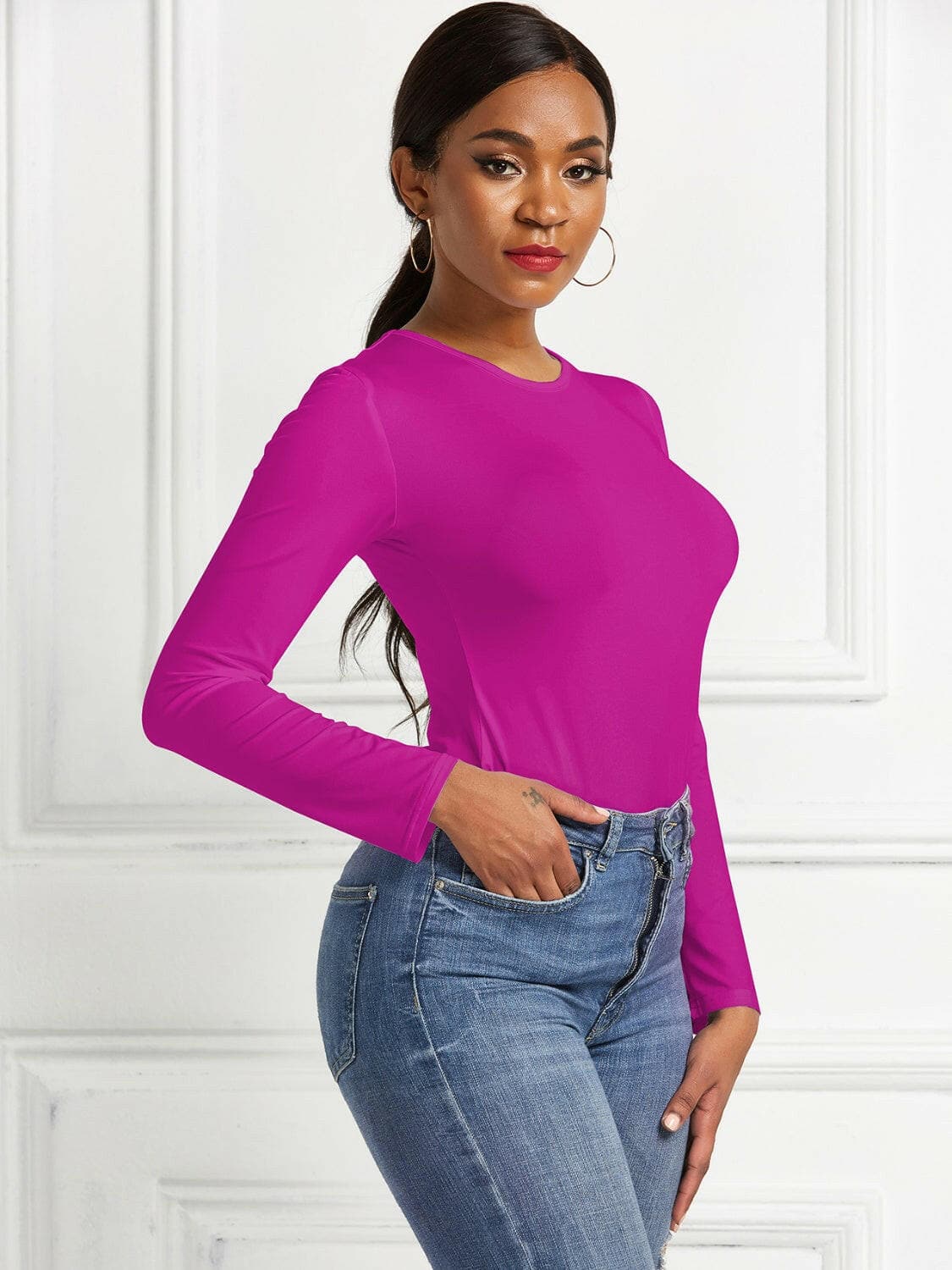 Round Neck Long Sleeve Bodysuit.