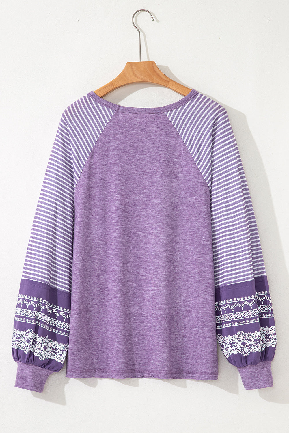 Tillandsia Purple Contrast Print Striped Raglan Long Sleeve