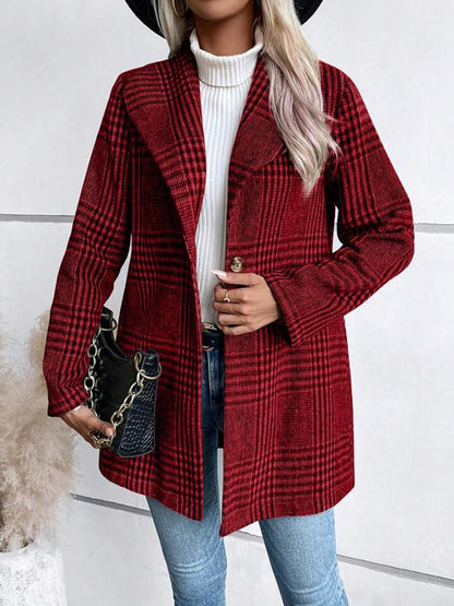 Plaid long sleeve collared jacket