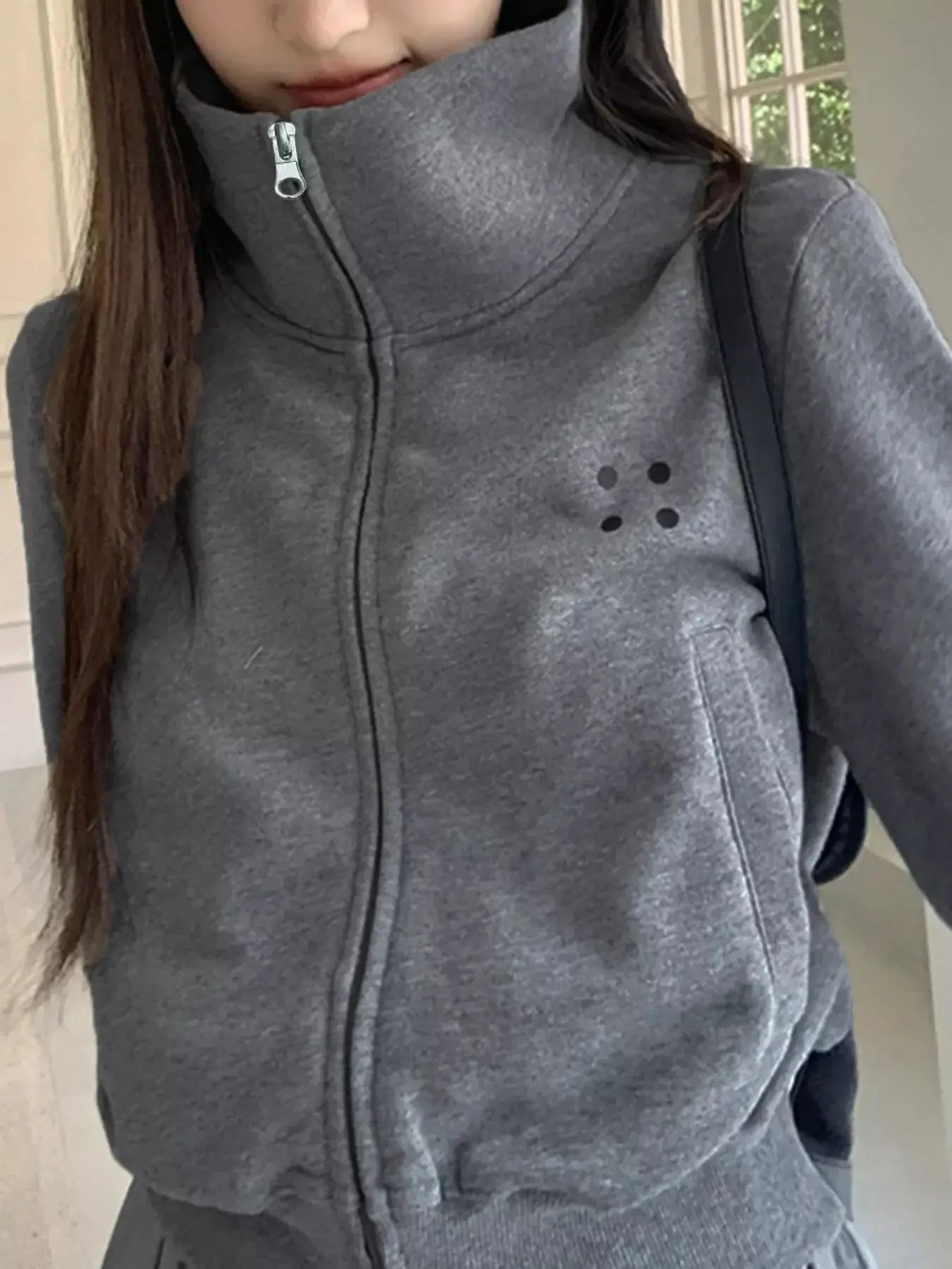 Casual Zip-Up Cropped Outerwear Simply Love