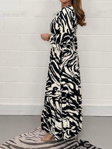 Smocked Printed Flounce Sleeve Maxi Dress.