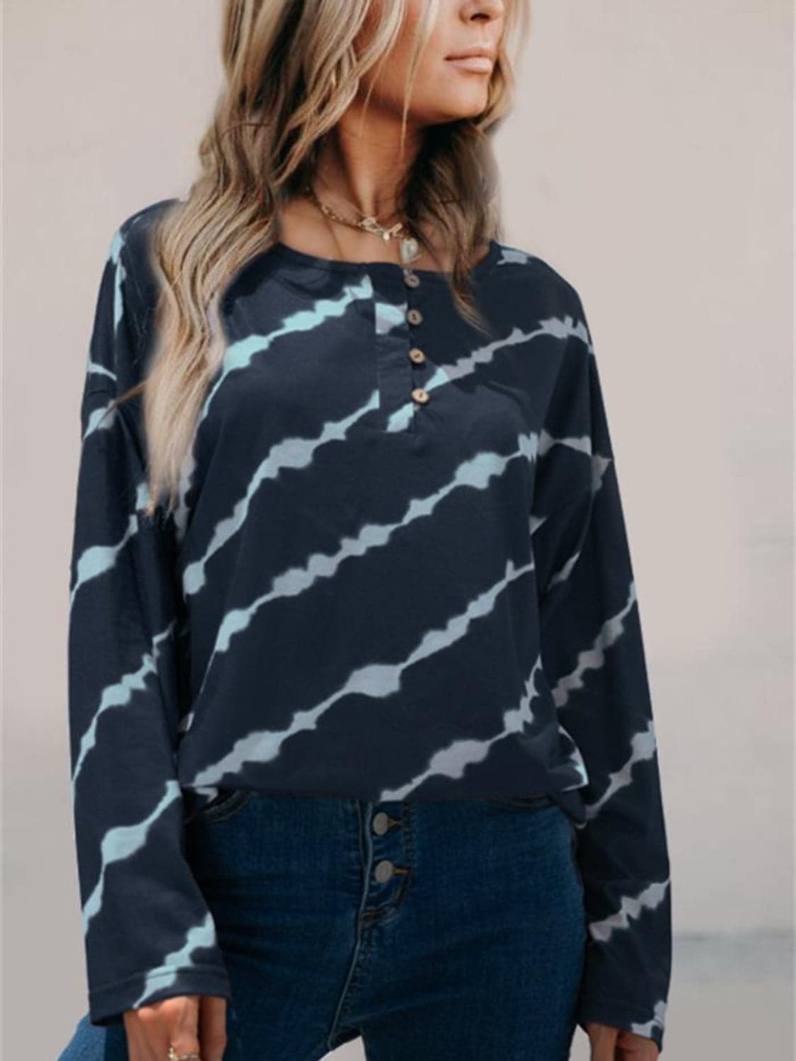 Striped Round Neck Long Sleeve T-Shirt.