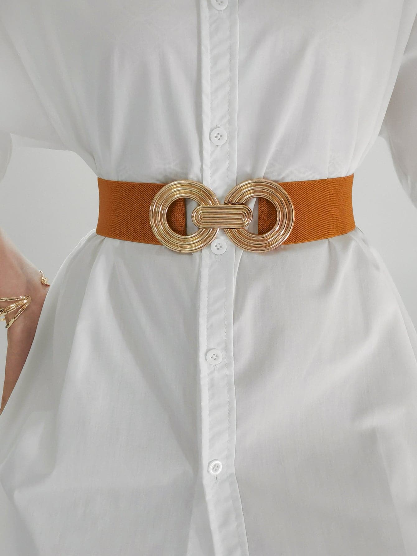 Geometric Buckle Elastic Wide Belt.