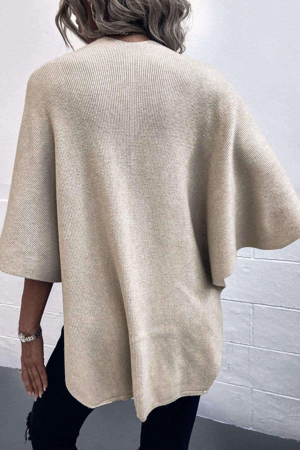 Surplice Neck Pom-Pom Trim Poncho.