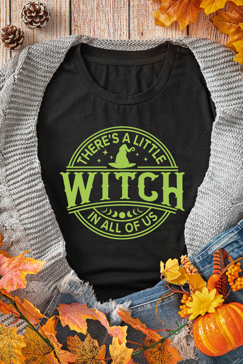 Enchanting Black Witch Graphic Tee for Halloween Celebrations