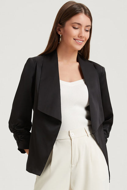 Elegant black satin blazer with lapel collar