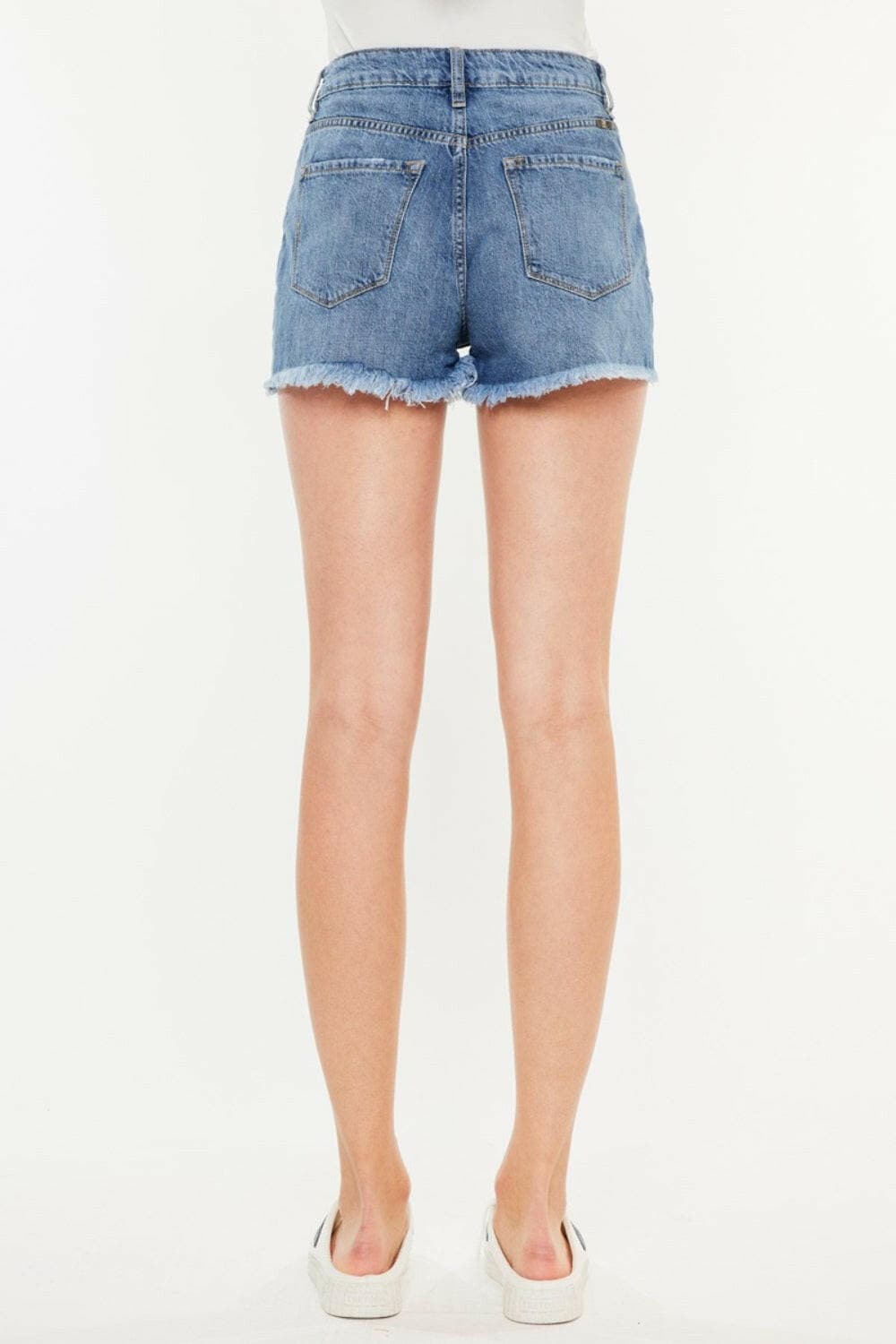 Kancan Distressed Raw Hem High Waist Denim Shorts.