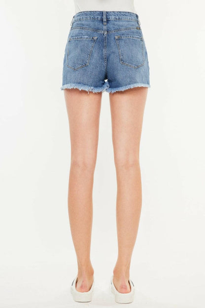 Kancan Distressed Raw Hem High Waist Denim Shorts.