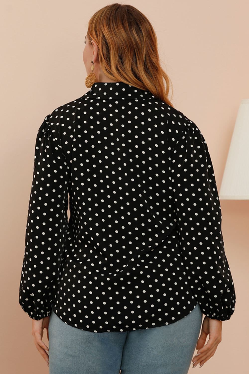 Plus Size Polka Dot Balloon Sleeve Shirt.