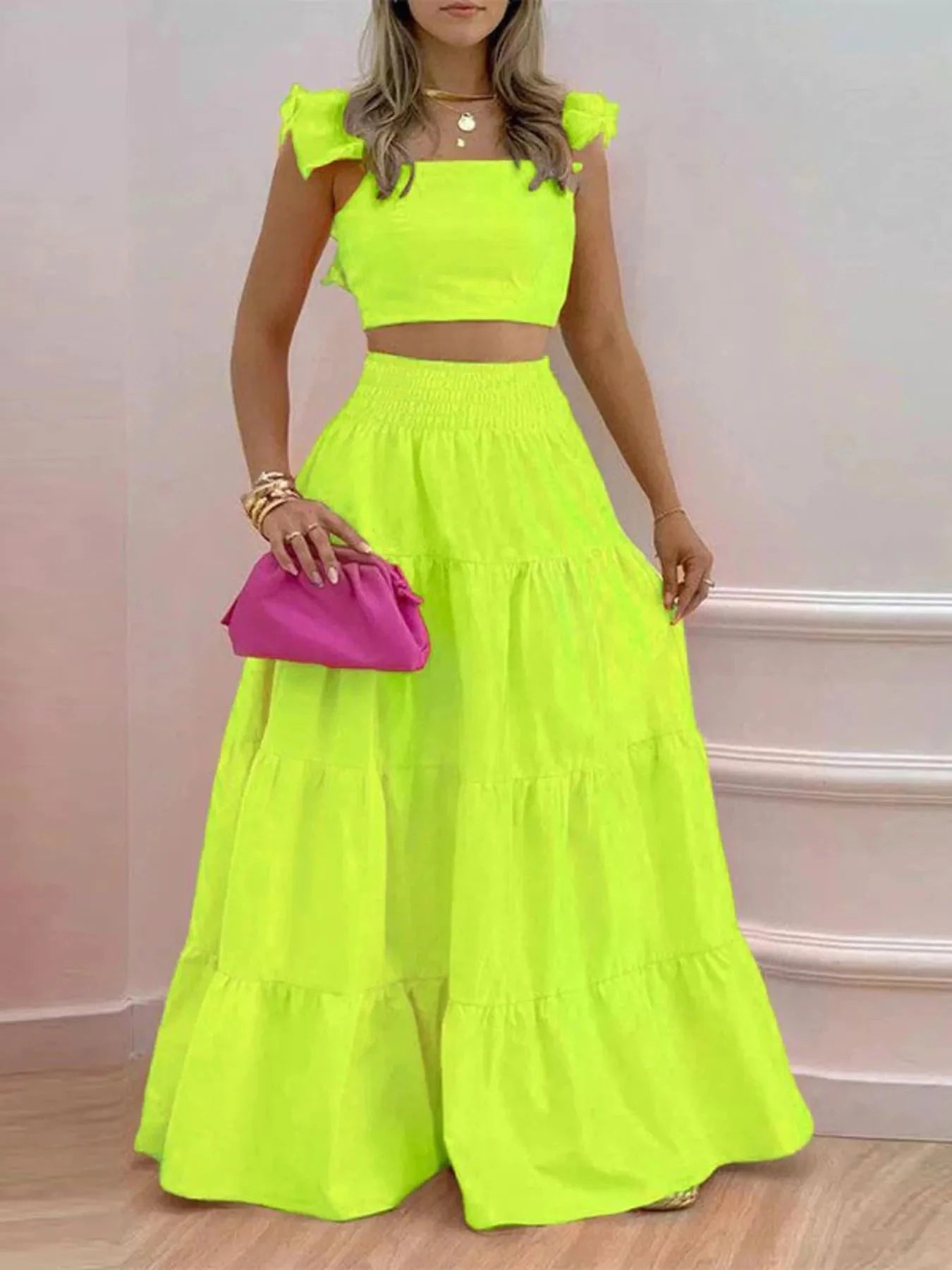 Full Size Ruffled Cami and Tiered Maxi Skirt Set Plus Size Coco’s Tee Boutique