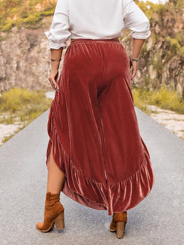 Plus Size Ruffled Slit Pants.