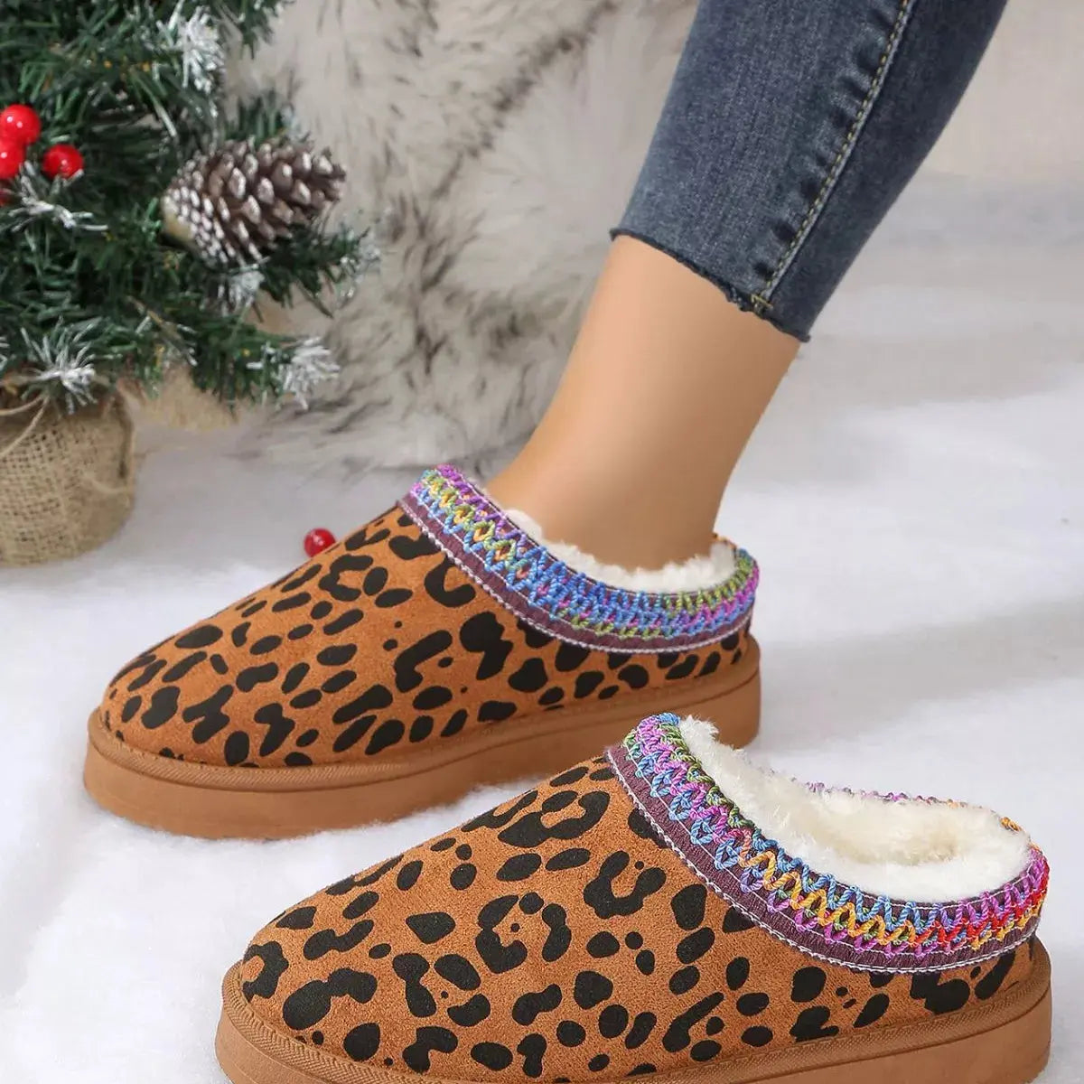 Leopard Print Plush Lined Warm Slip-Ons Simply Love