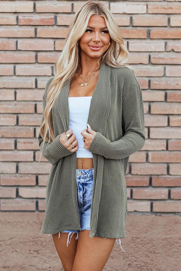 Textured Open Front Long Sleeve Cover Up.