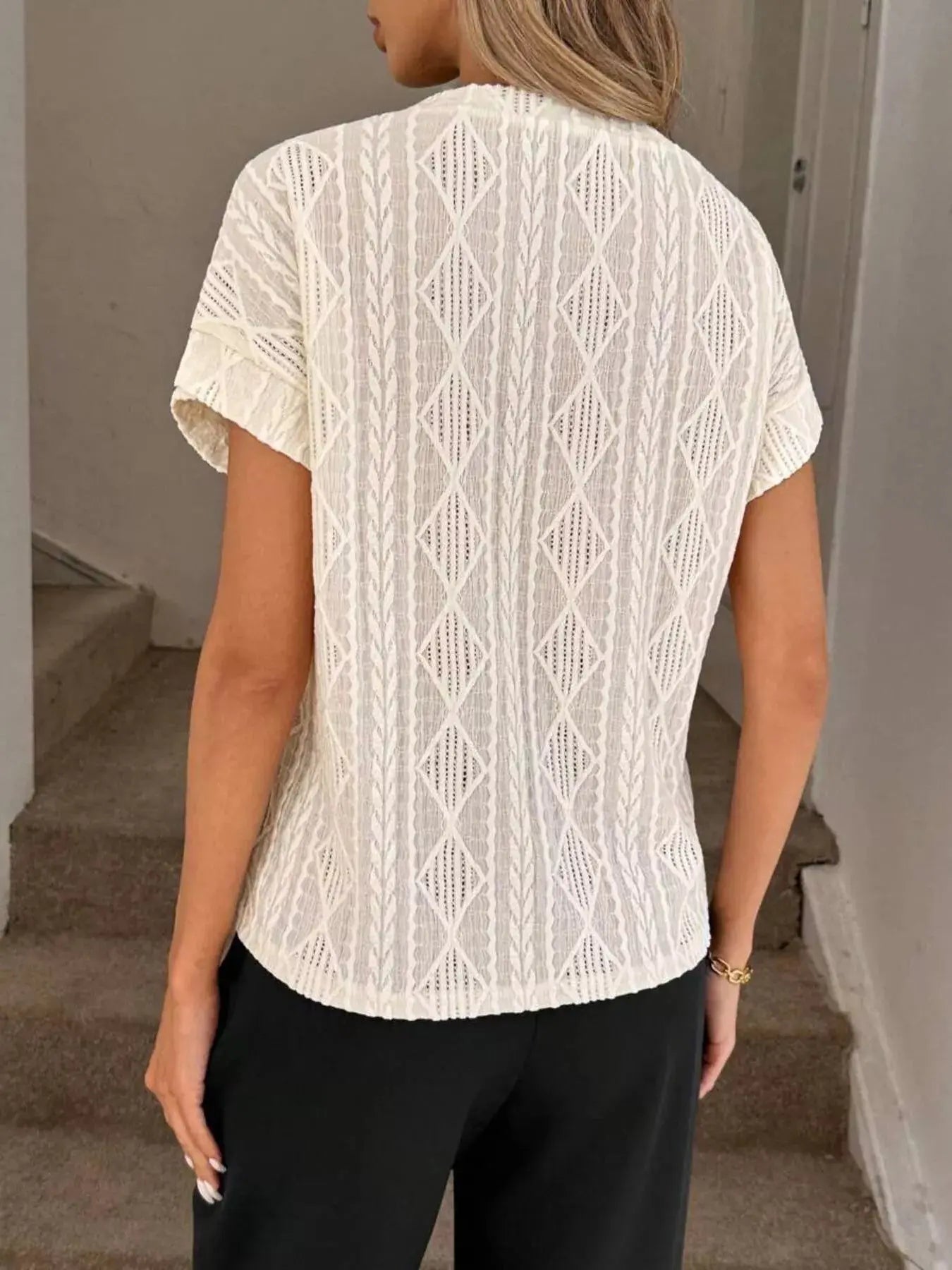 Diamond Pattern Round Neck Top Simply Love